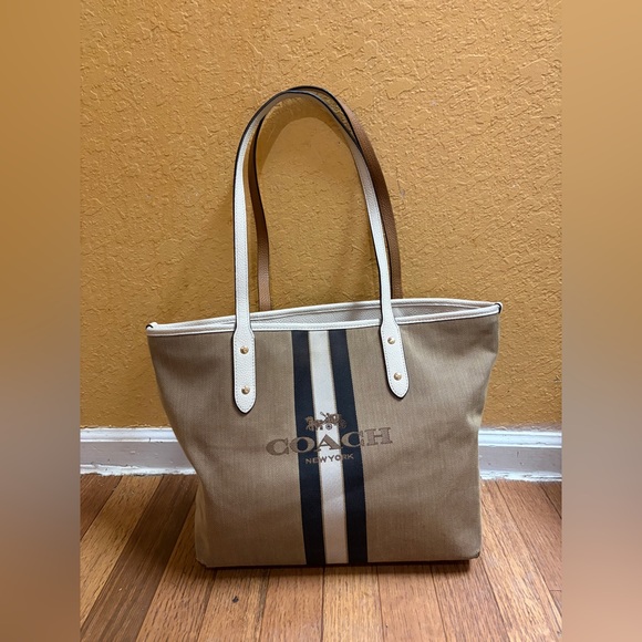 Coach Handbags - Coach Beige and Cream Stripe Tote